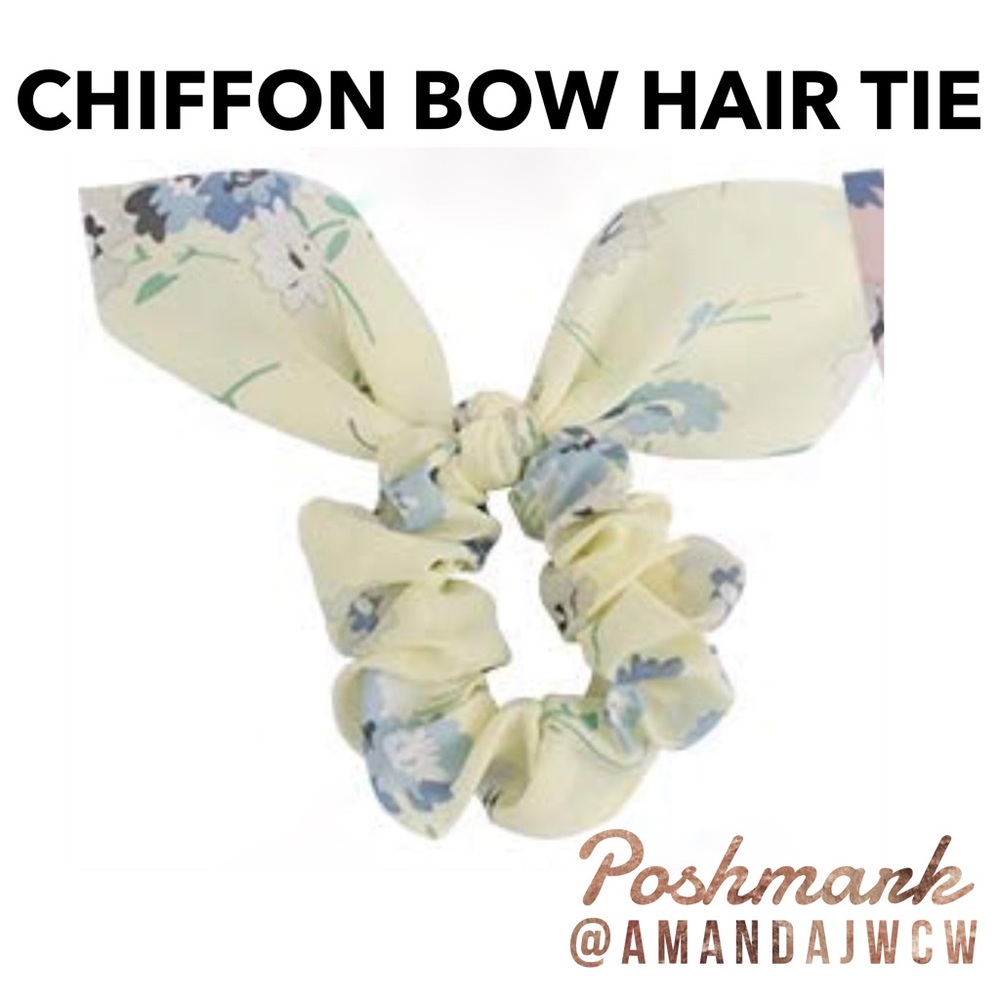 Chiffon Bow Hair Tie Scrunchie- Cream Floral
